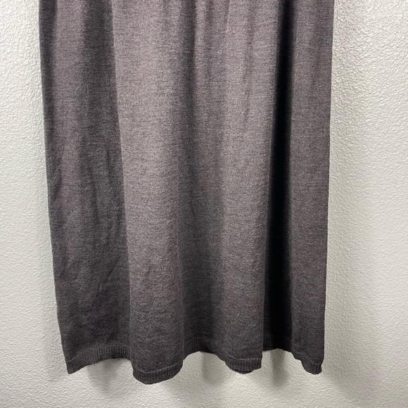 Eileen Fisher 100% Wool Knit Sweater Dress Short Sleeve Ribbed Gray Preppy Sz L - Picture 2 of 7